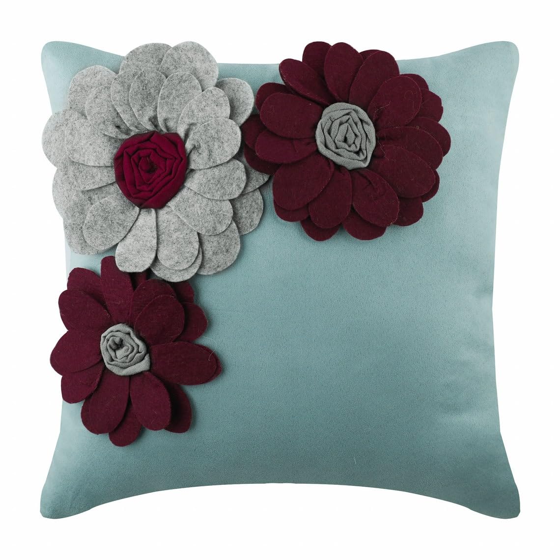 The HomeCentric Light Blue Throw Cushions Cover, Felt Origami Flower Applique Floral Theme Cushions Cover, 45x45 cm (18x18 inch) Throw Cushions Cover, Faux Suede Throw Cushions - Full Bloom — image 1
