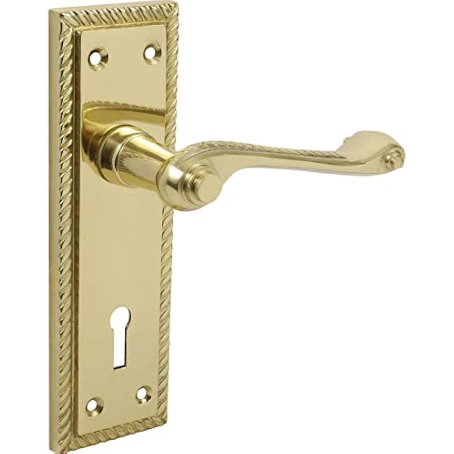 Designer Levers - Georgian Roped Design Lever Door Handles - Polished Brass - 1 Pair - Locking Door Handle