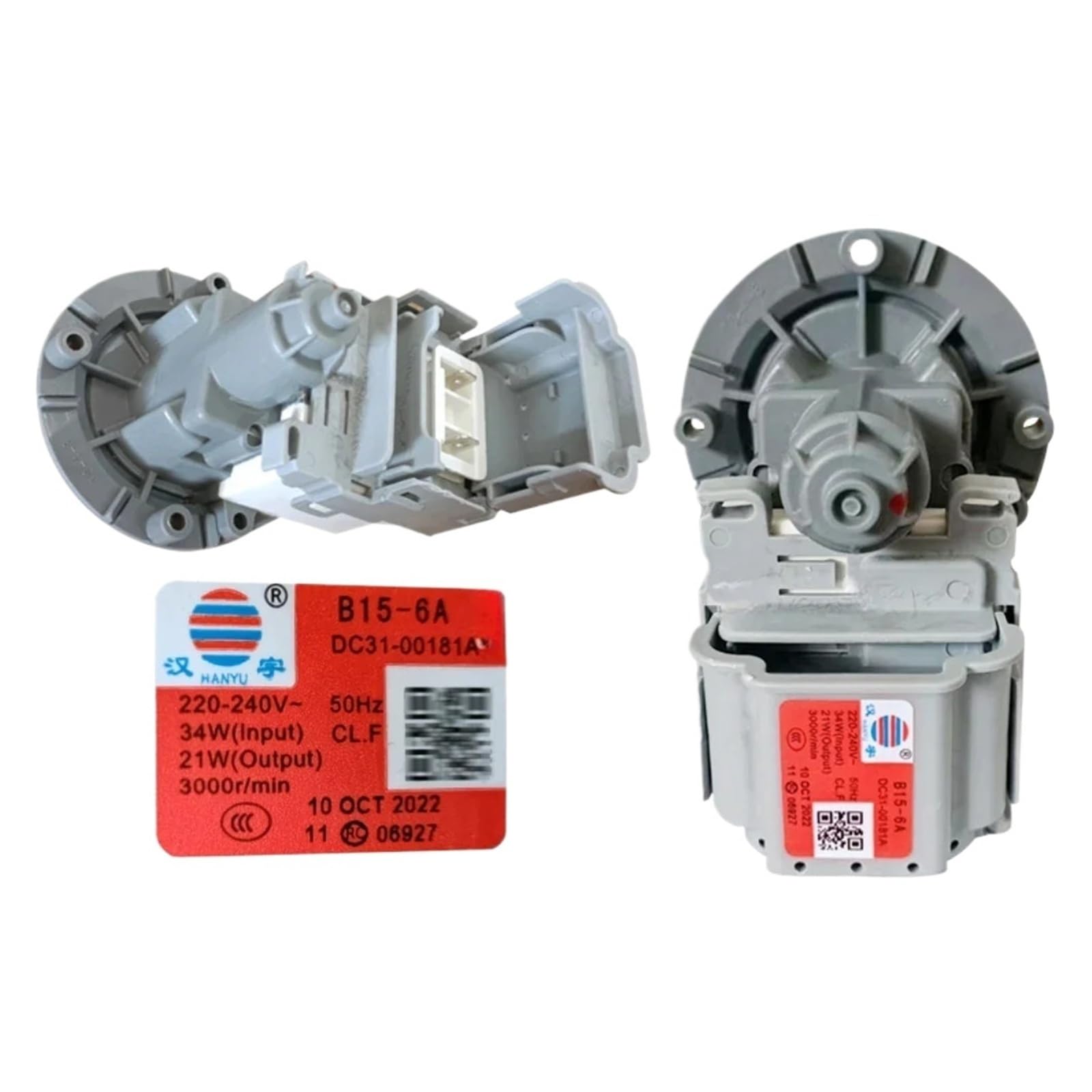Conjunto Bomba de Desagüe para Lavadora, DC31-00181A B15-6A, 220V, 1 pieza