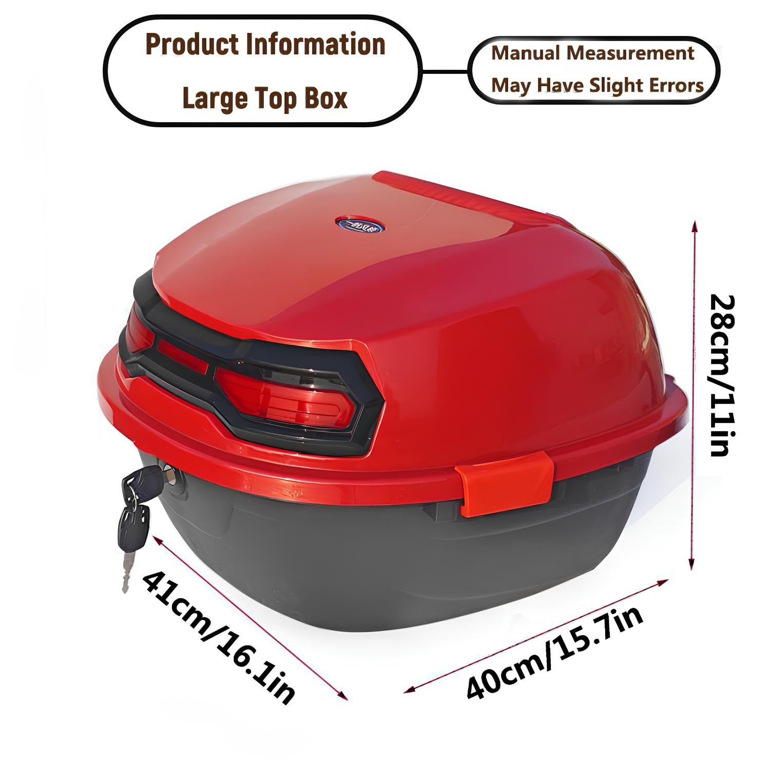 Top Case Moto Universal para Motocicleta, Baúl Trasero Diario para Motocicleta, para Guardar Cascos, Estuche Rígido De Plástico Resistente Al Agua con Cerradura(Red)