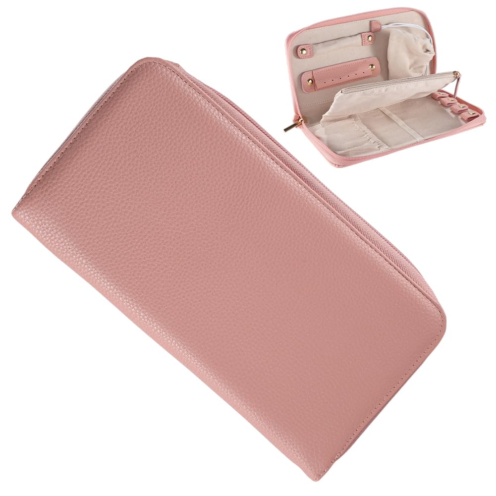 Lammcou Reise Schmuckkästchen, Kleine Tragbare Schmuckschautulle Für Unterwegs Schmuckaufbewahrung Organizer Von Halskette Ring Armband Schmuck Reiseetui Mit Spiegel Für Damen Jewelery Box (Pink