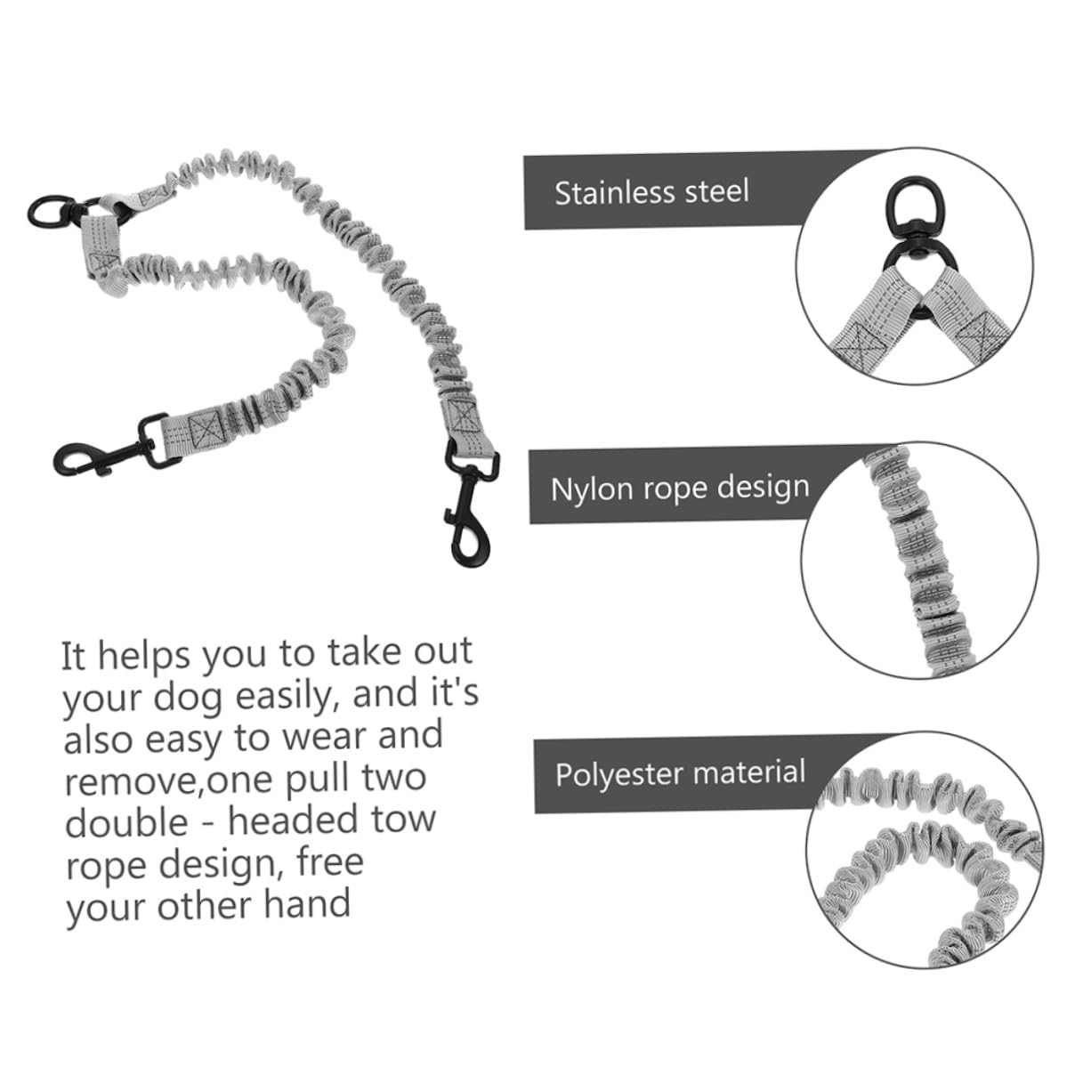 VALICLUD Correa de Tracción Doble Reflectante para Perros Pequeños, 3 Piezas (2 Gris Oscuro 1 Gris Claro), Cuerda Resistente para Paseos y Correr al Aire Libre, Accesorio Seguro