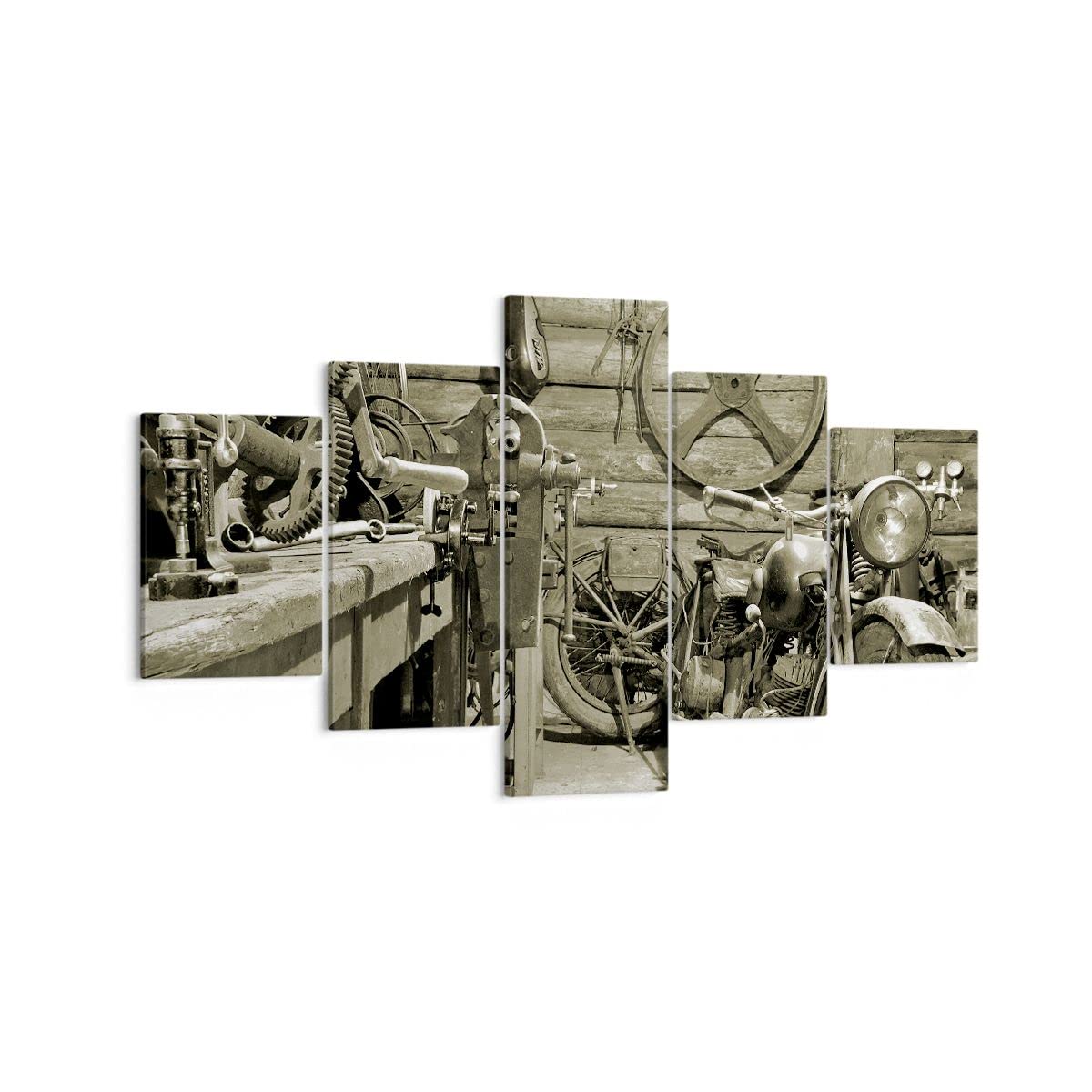 ARTTOR Cuadro sobre Lienzo 125x70cm Moderno Tríptico Coches Vintage - 3519 | Taller Motor Cuadro Decorativo Grande Arte mural Decoración del Hogar Salón Dormitorio Cocina Oficina Cuadros de Pared Estilo