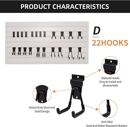 Miniatura 36 de Slatwall Panel organizador de pared de garaje, sistema de almacenamiento de pared de listones de garaje de alta resistencia, paneles de pared
