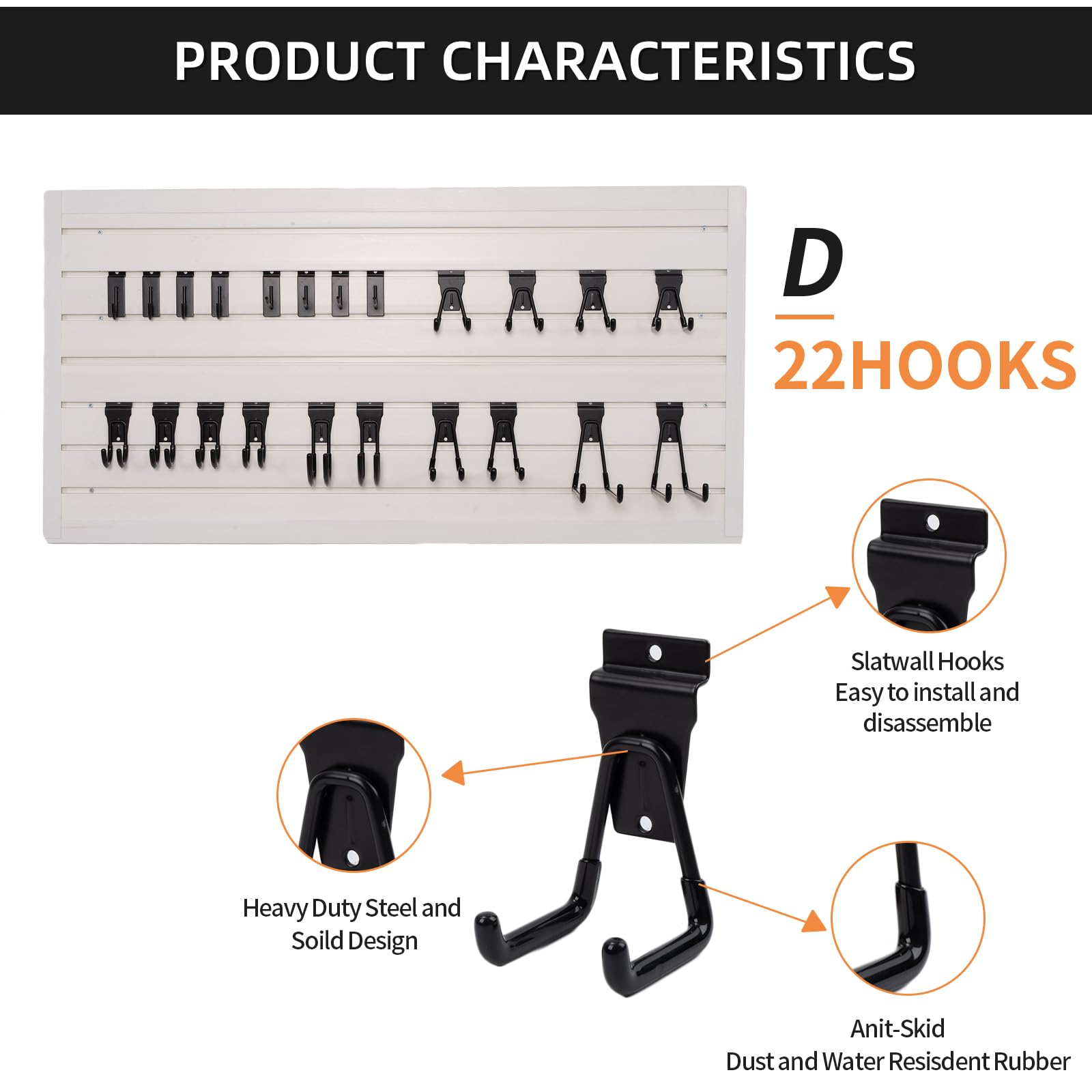 Slatwall Accessories - Ganchos de garaje resistentes para paneles de listones, ganchos para colgar en la pared, gancho para colgar en la pared, para escalera de bicicleta, sistema de almacenamiento