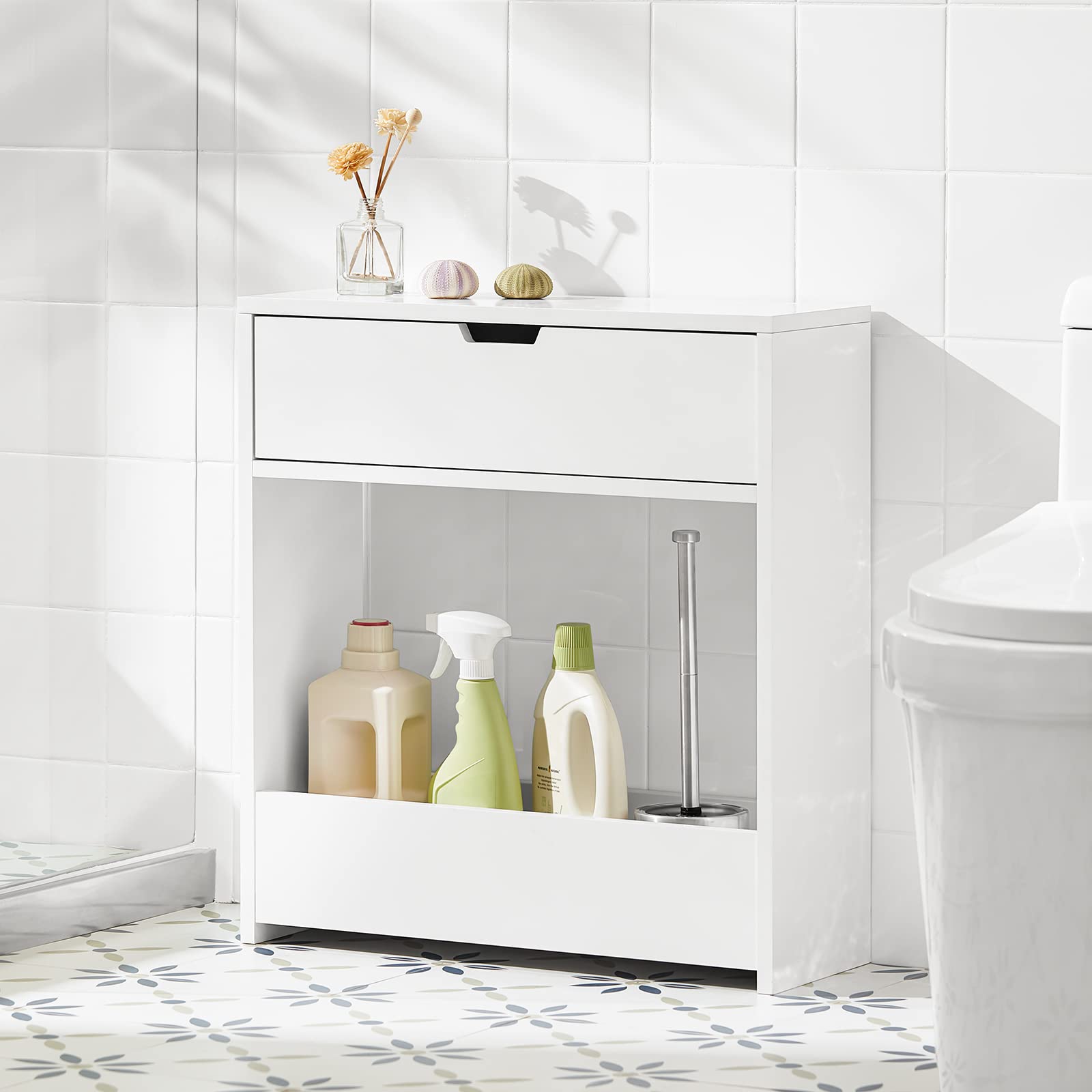 SoBuy Meuble Salle de Bain Compact, Meuble de Rangement WC, 20x55x60 cm