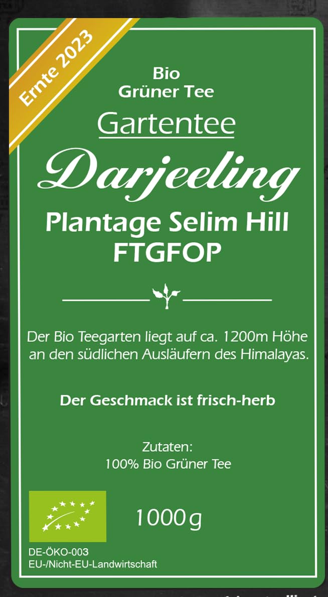 Paulsen"Gartentee - Plantage Selim Hill", Bio Darjeeling FTGFOP, Ernte 2023, grüner Tee, 1000g
