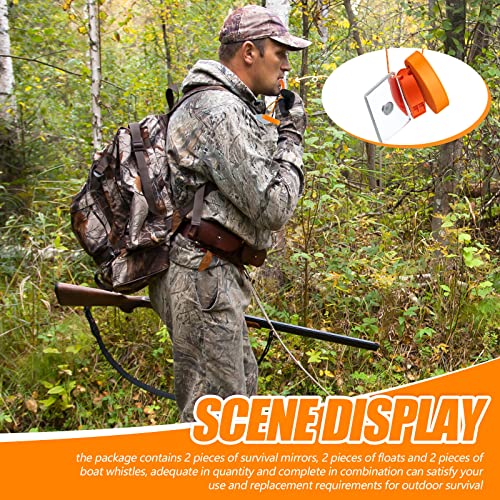 2 Sets Outdoor Survival Kit Rescue Signal Mirror Floating Whistle Combo Flash Signaling Mirror Emergency Whistle Orange Float For Backpacking Camping Hiking Activities #TOP5