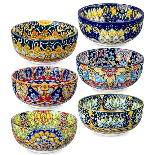 vancasso Serie SIMI Juego de 6 Cuencos de Cerámica para Sopa, 840ML Cuencos de Cereales, Cuencos Colores Grandes Ensalada para Pasta, Desayuno, Apta para Microondas y Lavavajillas, Estilo Bohemio
