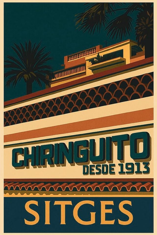 Póster Vintage Sitges El Chiringuito, lámina decorativa de pared estilo retro mediterráneo
