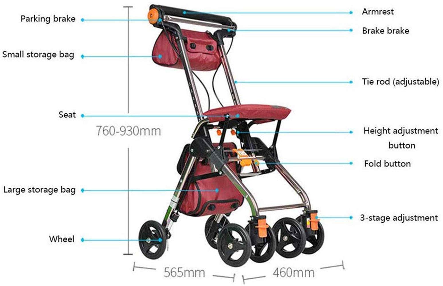 Składany Chodzik Typu Rollator, Lekki, Składany, Czterokołowy Chodzik Typu Rollator Z Wyściełanym Siedziskiem, Ergonomicznymi Uchwytami I Torbą Transportową, Pomoc W Ograniczonej Mobilności, Odpowied