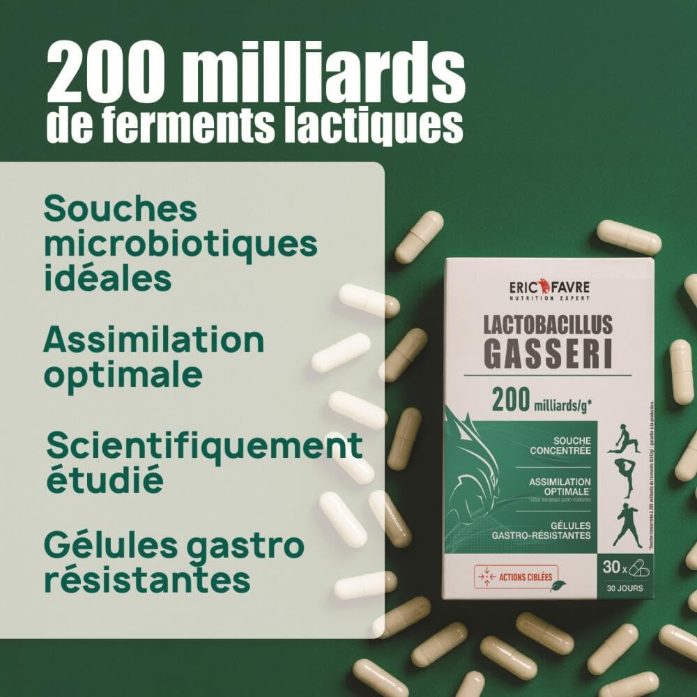 LACTOBACILLUS GASSERI - Naturel 200 Milliards de Ferment - Hautement Dosé - L. Gasseri - Complexe Vivant - Gélules Végétales Gastro-Résistantes - Lot de 3 - Programme 90J - Eric Favre