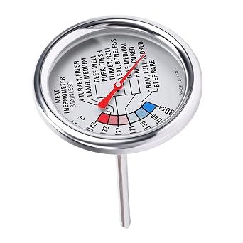 HEEPDD Temperature Sensing Meat Thermometer, 2.95x2.95x5.39in Stainless Steel Mechanical Design Clear Scale Temperature Sensing for Kitchen BBQ Grill Oven Smoker Rotisserie Nan