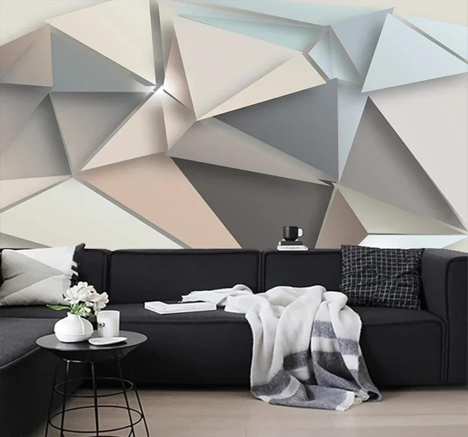 Tzxztt Abstract Art Three Dimensional Geometric Art Modern 3D Wallpaper Premium Textured Silk Neutral Tones Material Ideal for Living Room Bedroom-400cm×280cm