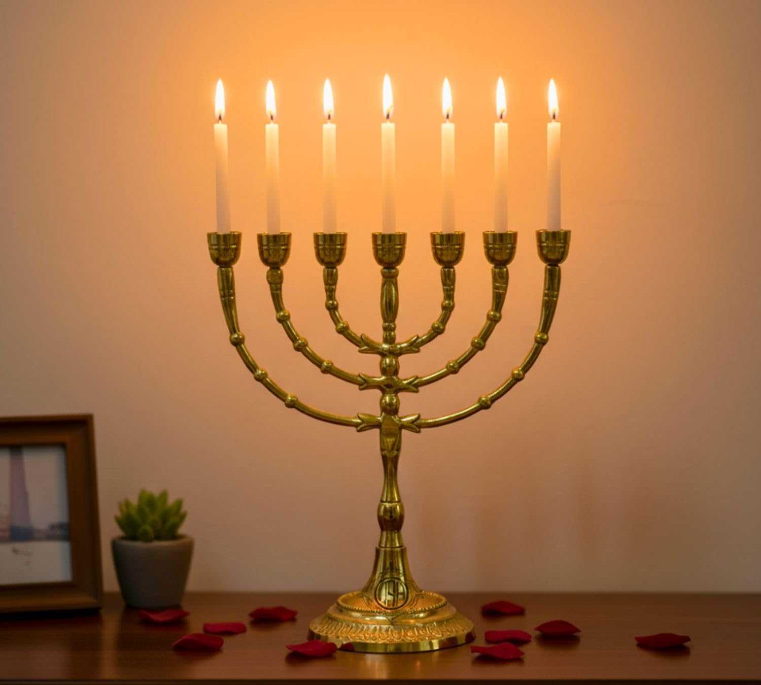 DSH CRAFTING YOUR CURIOSITY Brass Menorah Candle Holder Table Centerpiece 7 Candle Stick Holder for Home Decor,Wedding,Church,Diwali Decoration and Gifting.(MENORA-01-7B)-image-8