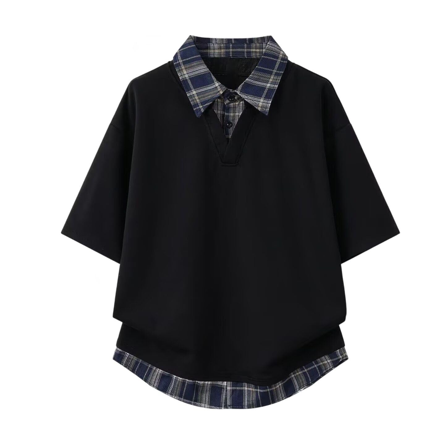 Polo de manga corta de imitación de dos piezas para hombre, estilo Hong Kong, ajuste holgado, para oficina, viajes, fin de semana, casual