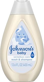 Johnson's Sensitive Care Baby Wash & Shampoo 2-in-1: Moisturizing with Vitamin B5 & Sunflower Oil, Hypoallergenic for Sensitive Skin, 13.6 oz