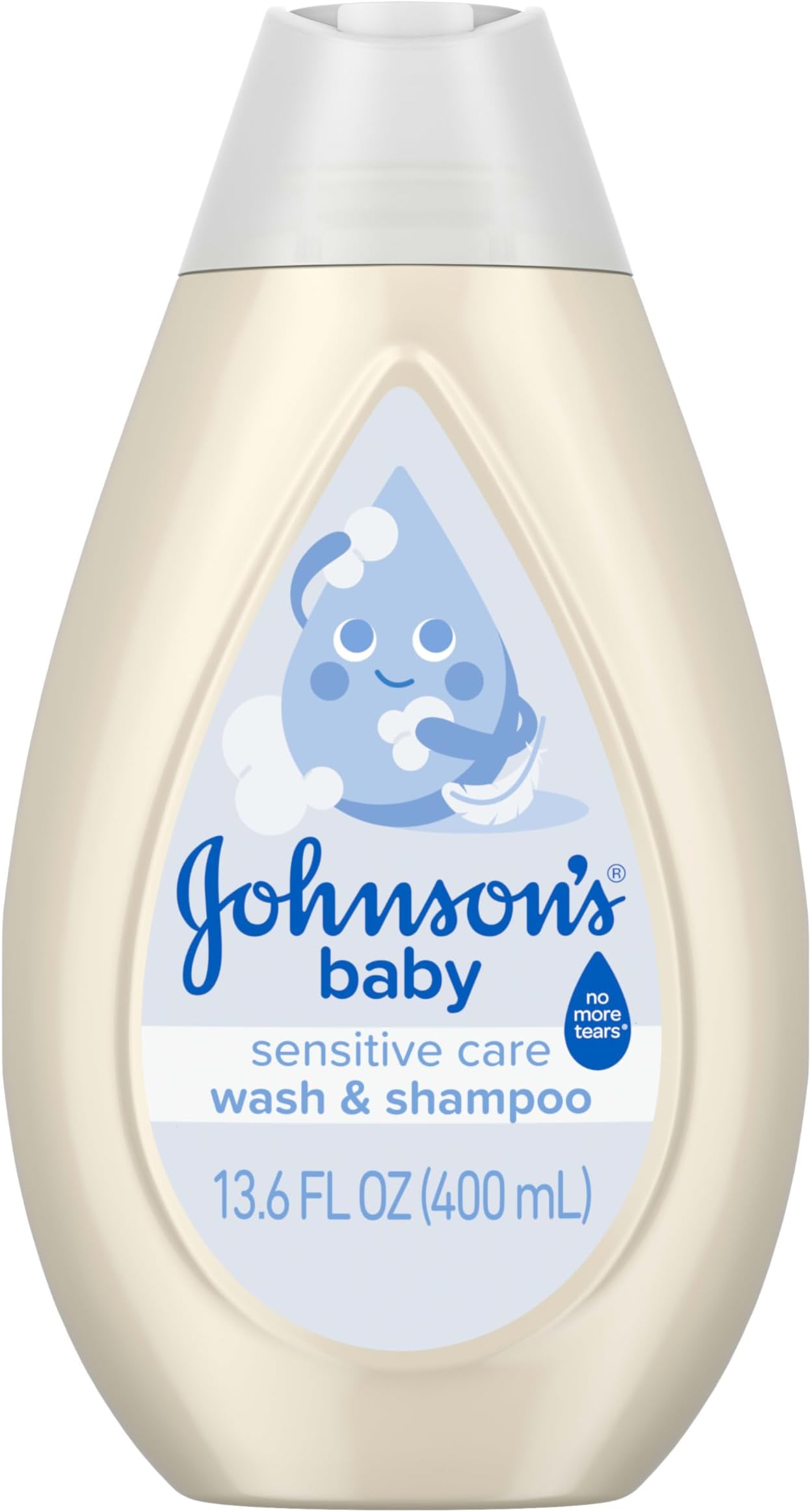 Johnson's Sensitive Care Baby Wash & Shampoo, Daily Moisturizing 2-in-1 Baby Wash & Shampoo to Gently Cleanse Without Drying Out Sensitive Skin, Light Scent, Hypoallergenic, 13.6 fl. oz