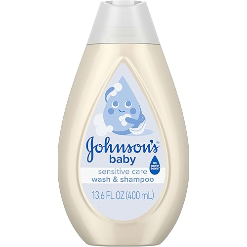 Johnson's Sensitive Care Baby Wash & Shampoo, Daily Moisturizing 2-in-1 Baby Wash & Shampoo to Gently Cleanse Without Drying Out Sensitive Skin, Light Scent, Hypoallergenic, 13.6 fl. oz