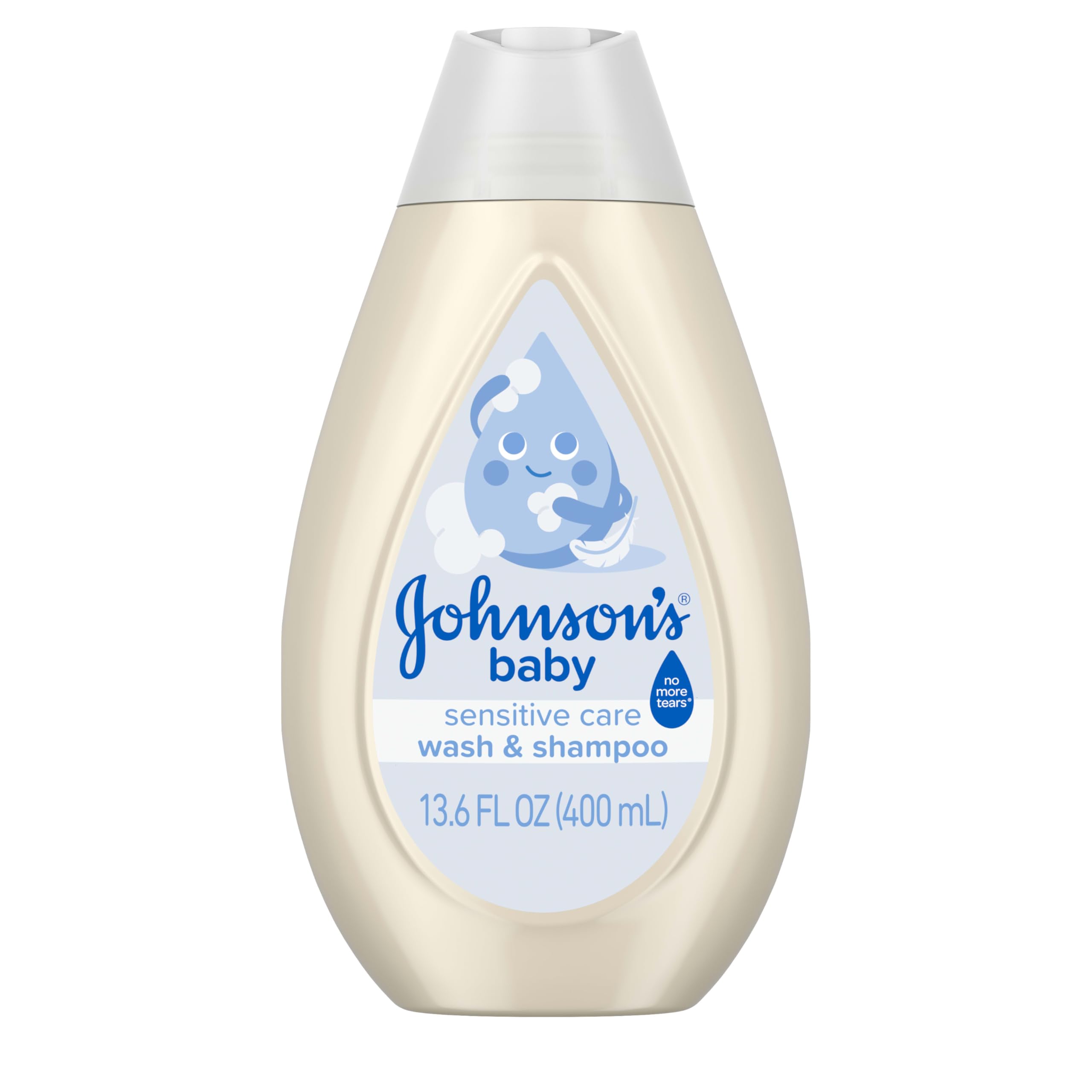 Johnson's Sensitive Care Baby Wash & Shampoo, Daily Moisturizing 2-in-1 Baby Wash & Shampoo to Gently Cleanse Without Drying Out Sensitive Skin, Light Scent, Hypoallergenic, 13.6 fl. oz
