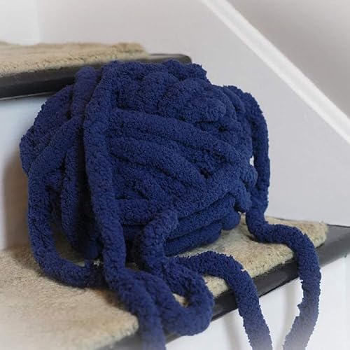 Miniatura 3 de Hilo de chenilla de punto grueso súper suave, gigante, para manta de punto, sombrero de tela, decoración del hogar, color azul marino, 0.55 libras