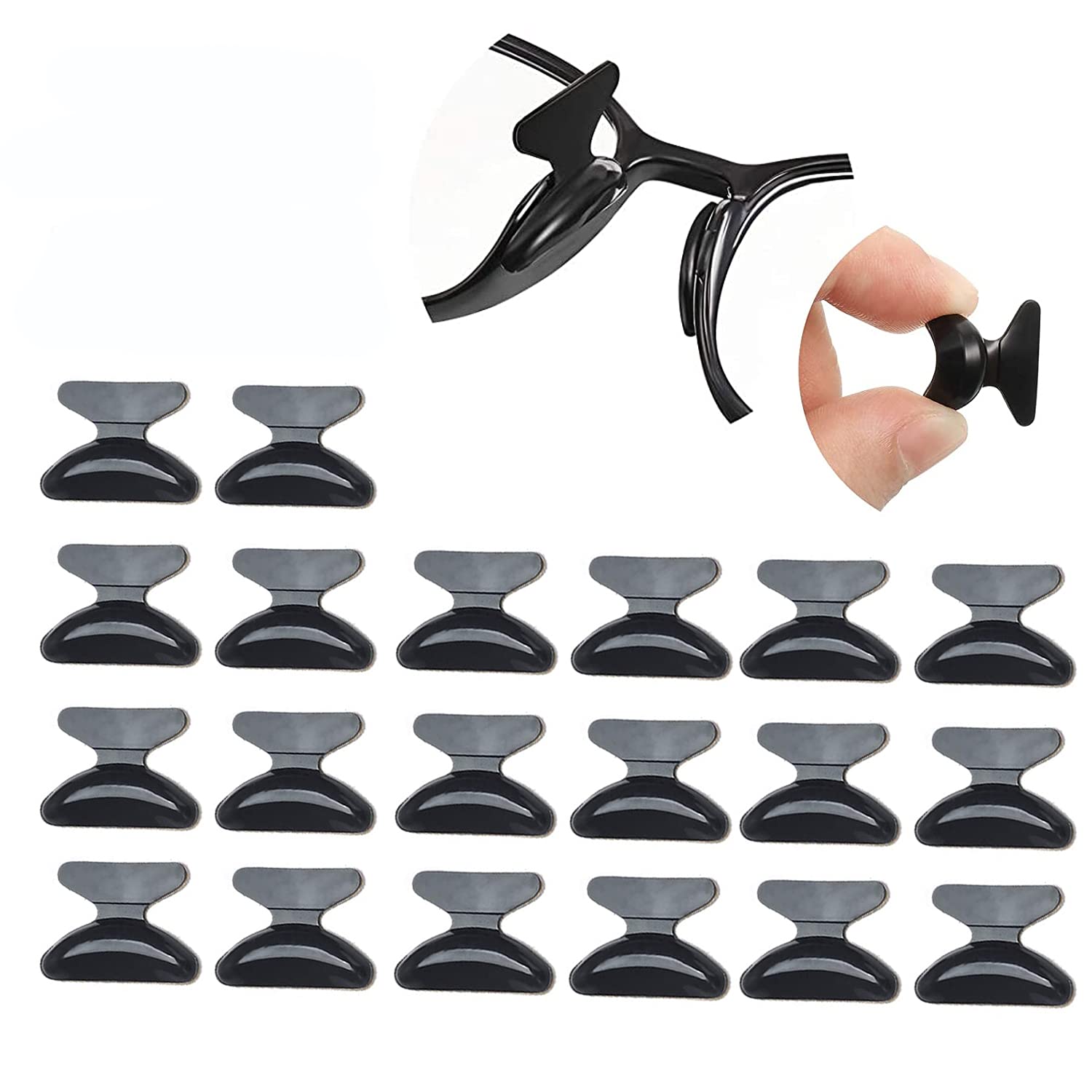 Anti-Slip Nose Pads Silicone Butterfly Shape - 10 Pairs Soft Non-Slip Adhesive Nose Pads for Reading Glasses Sunglasses Spectacles - Super Sticky Backing （1.8mm Black）