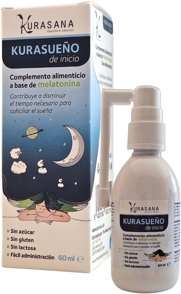 Kurasueño de Inicio 60 ml. Melatonina Pura en Spray para Niños y Adultos. Ayuda a Conciliar el Sueño. Combate Insomnio, Jetlag, Cambios de Rutina. Sin Fructosa/Lactosa/Gluten. 150 Días.