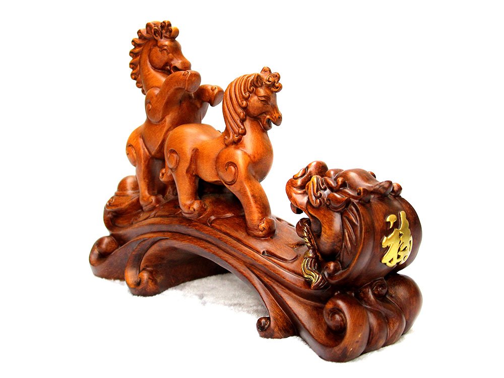 Amazon.co.jp: 午年置物|干支縁起物|幸福如意馬置物|風水アイテム|木色