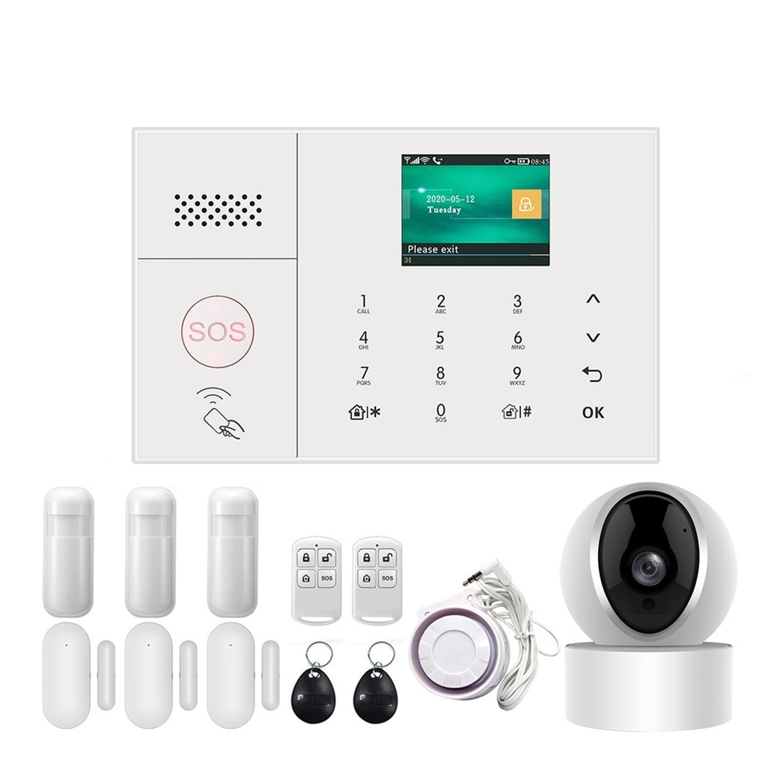 Kit de Alarma, Alarma Inteligente inalámbrica en casa gsm Seguridad del hogar con Sensor Detector de Movimiento de Alarma antirrobo(Set 12)
