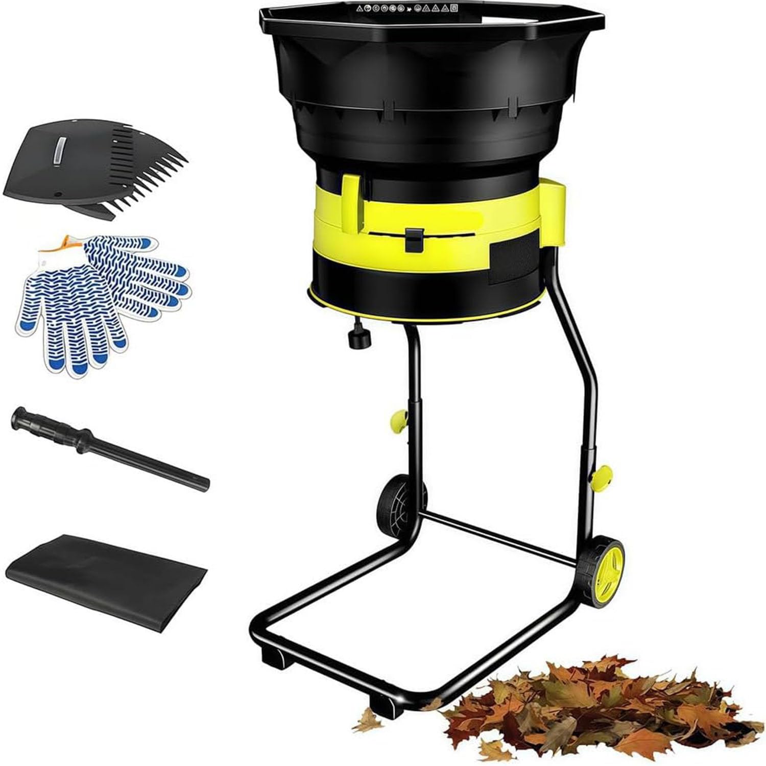Trituradora De Hojas De 2500 W con Ruedas,Trituradora De Jardín Sin Cuchillas con Bolsa De Almacenamiento,Trituradora Eléctrica De Hojas,Tolva De 54 Cm De Ancho 20meters