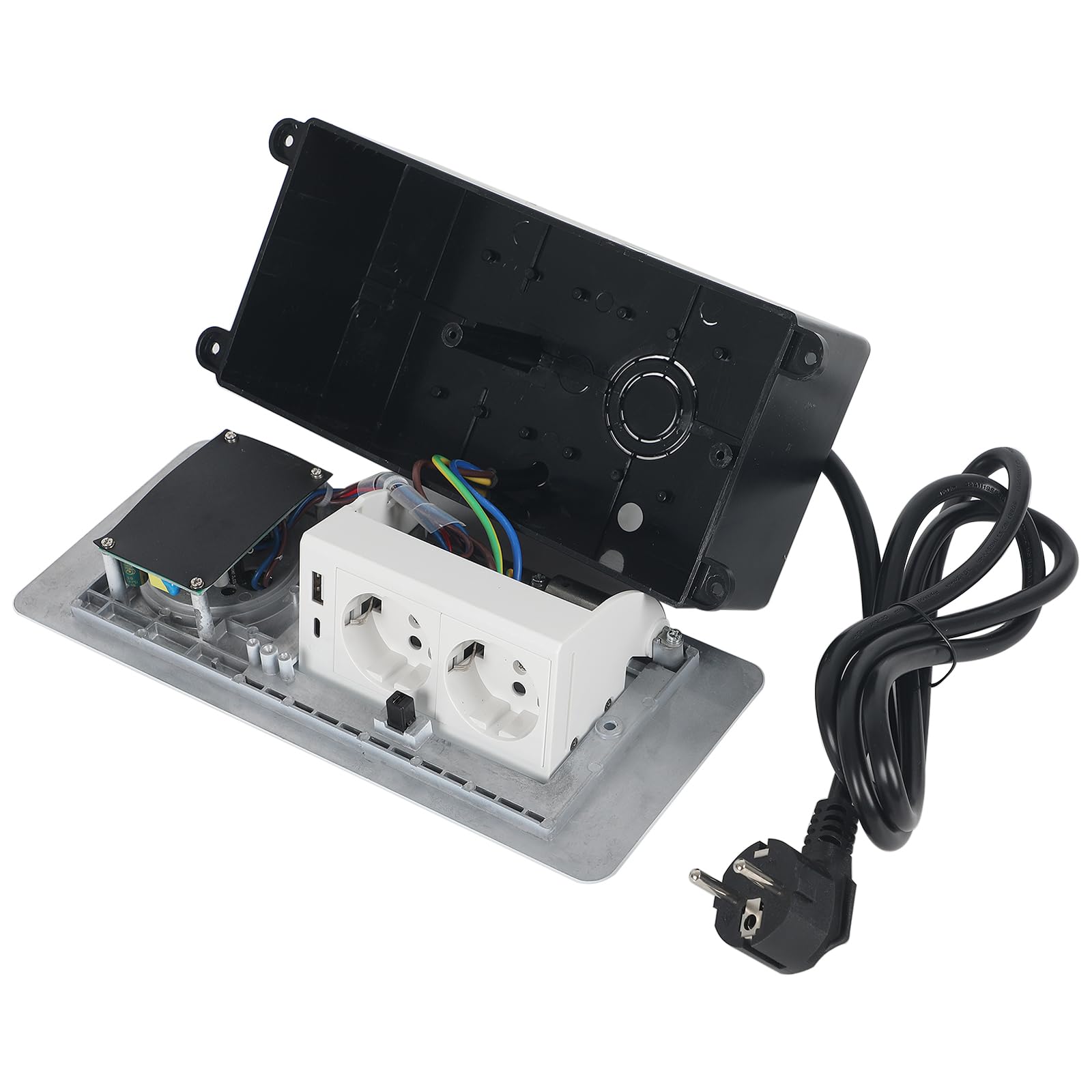 Wysuwane gniazdko elektryczne, 2 gniazda wtykowe do zabudowy, z USB i bezprzewodową ładowarką 15 W, typ C, 20 W, szybkie ładowanie, gniazdko stołowe, do biura, blatu roboczego (białe)