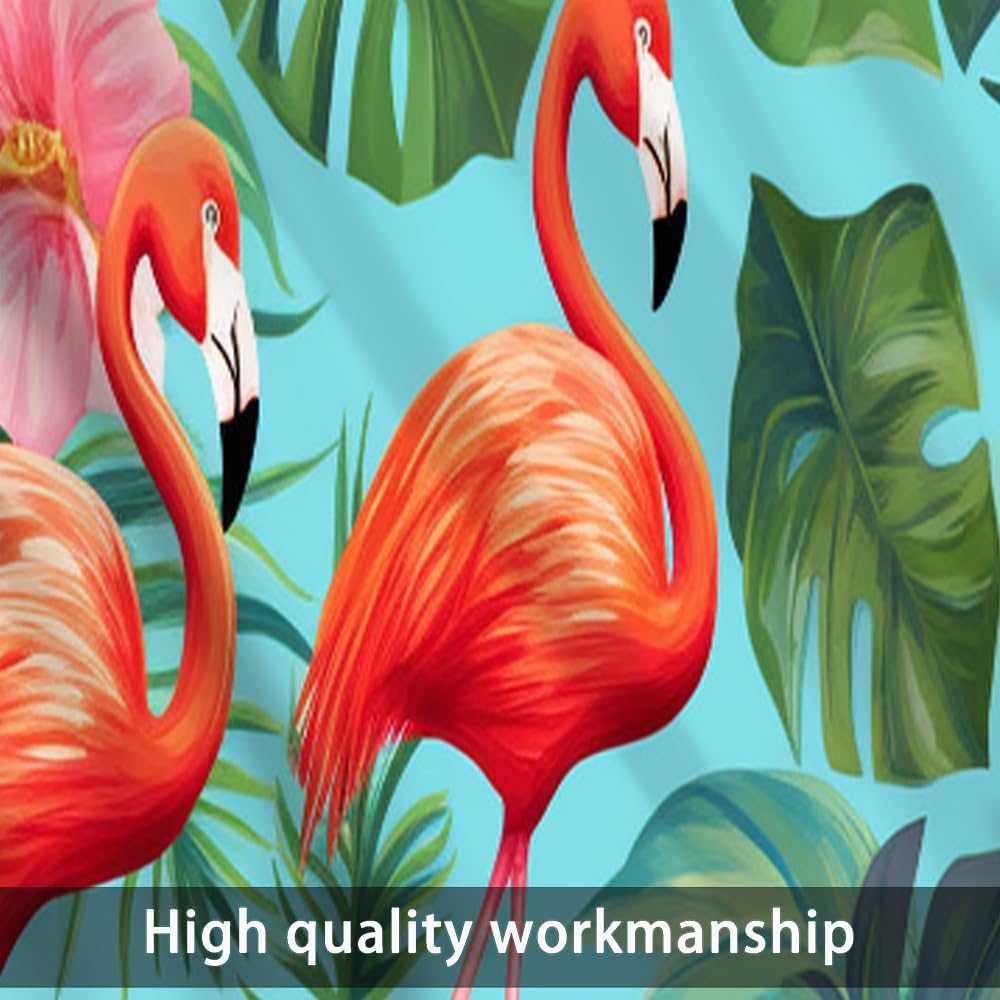 2 Panels Tropical Palm Tree Kitchen Valance Curtains for Windows, Flamingo Floral Fantasy Window Treatment Rod Pocket Drapes Valances for Bathroom, 54" X 18"