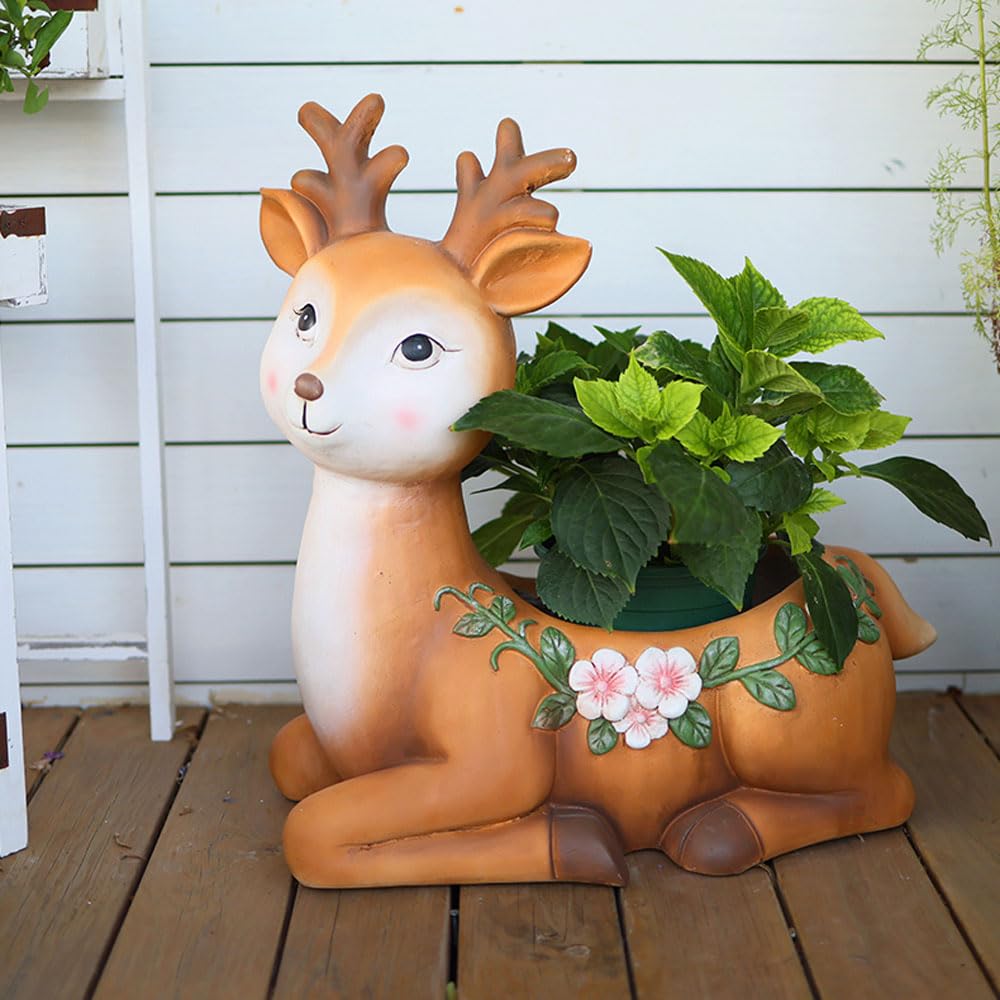 DFGHNBVC Cute Little Deer Planter,18.5 Inch Deer Flower Pot,Flower Plant Pots For Indoor Outdoor Plants,MgO Creative Large Outdoor Garden Landscape Flower Pot With Drainage Hole