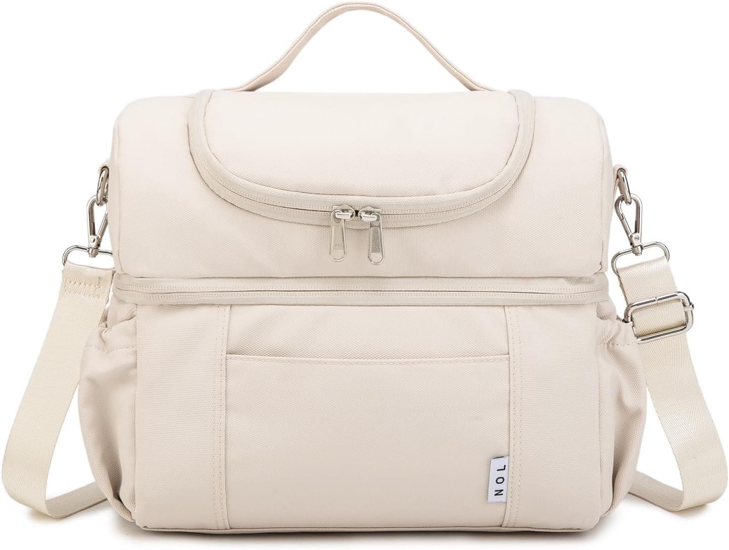 NOL Natural Organic Lifestyle Adult Lunch Box Insulated Lunch Bag Large Dual Compartment Lunch Bag Coolers Lightweight Nylon Waterproof Lunch Box for Work, Picnic, Travel, Outdoors, Cream -missing straps