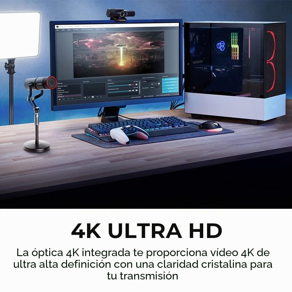 AVerMedia Live Streamer CAM 513 - Cámara web 4K de gran angular con cubierta para cámara web, micrófono incorporado, Plug & Play para iluminación interior, juegos, transmisión, videollamadas