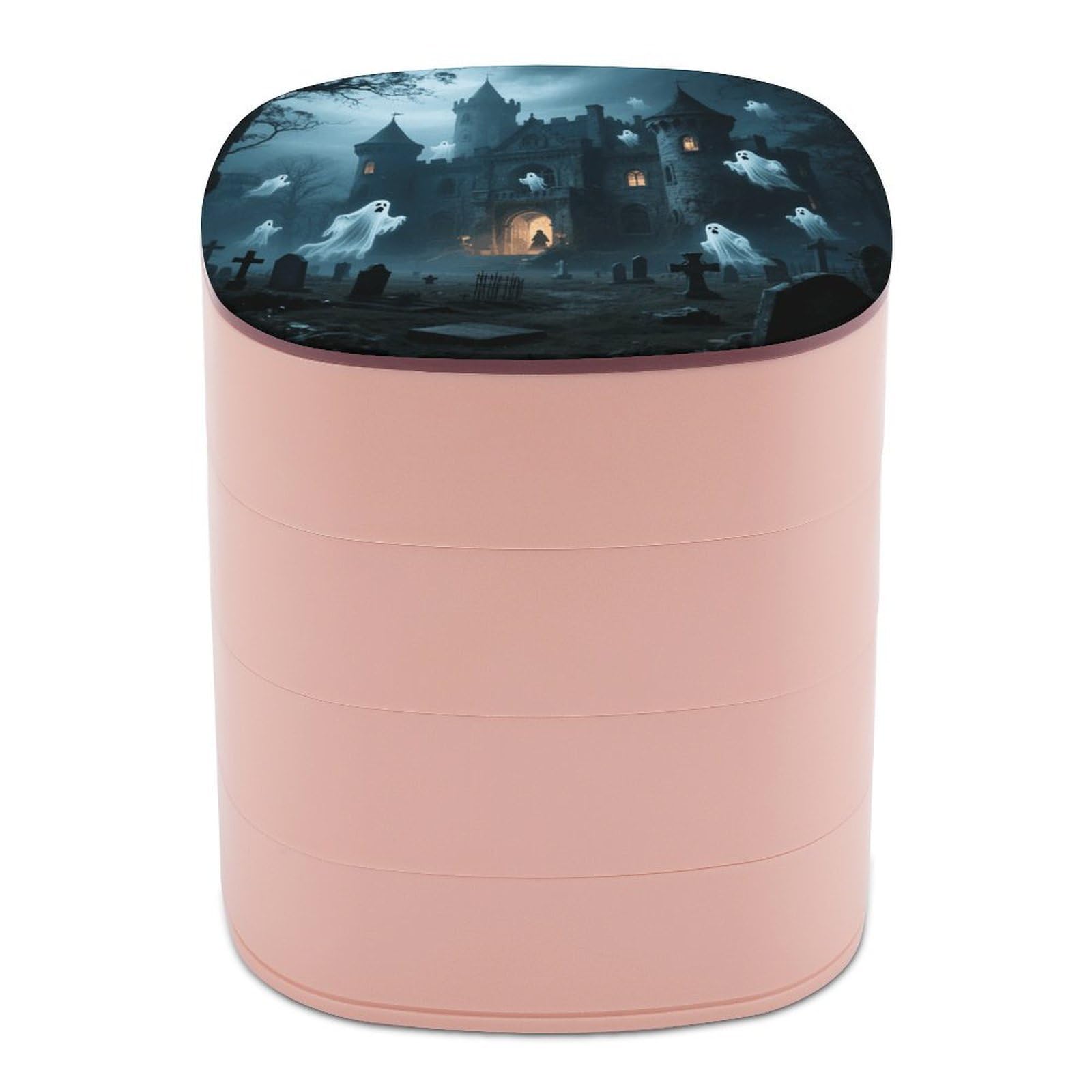 VstaDank Ghost Castle Jewelry Case Women Portable Travel Jewelry Box Rotating Jewelry Organizer with Mirror Multi-Layer Necklace Ring Earring Storage Box for Bracelets Rings