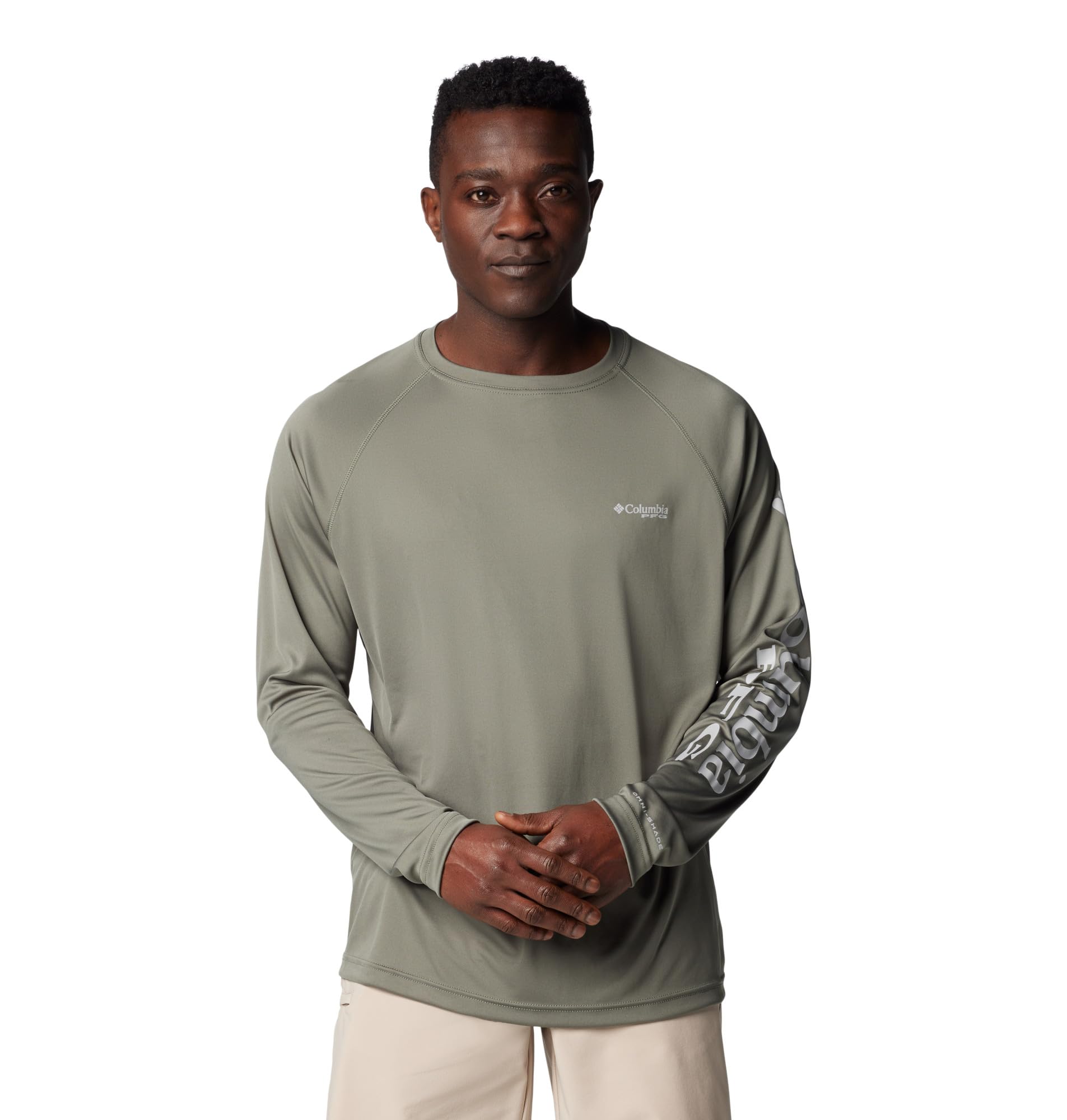 Columbia Men's PFG Terminal Tackle Long Sleeve Shirt, Cypress/Cool Grey Logo, S