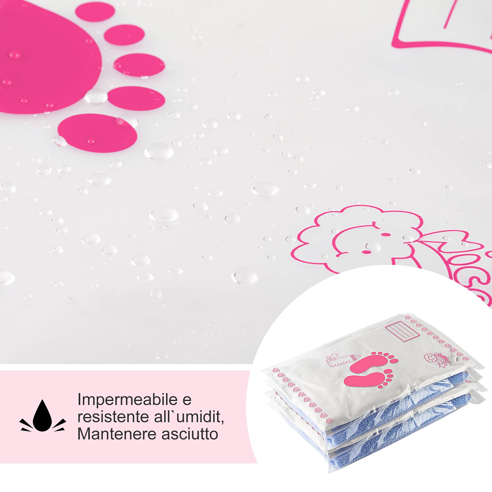 Leenou Corredino Neonato Bustine Ospedale Cambio Trasparenti PE Glassato 34x24 cm Rosa