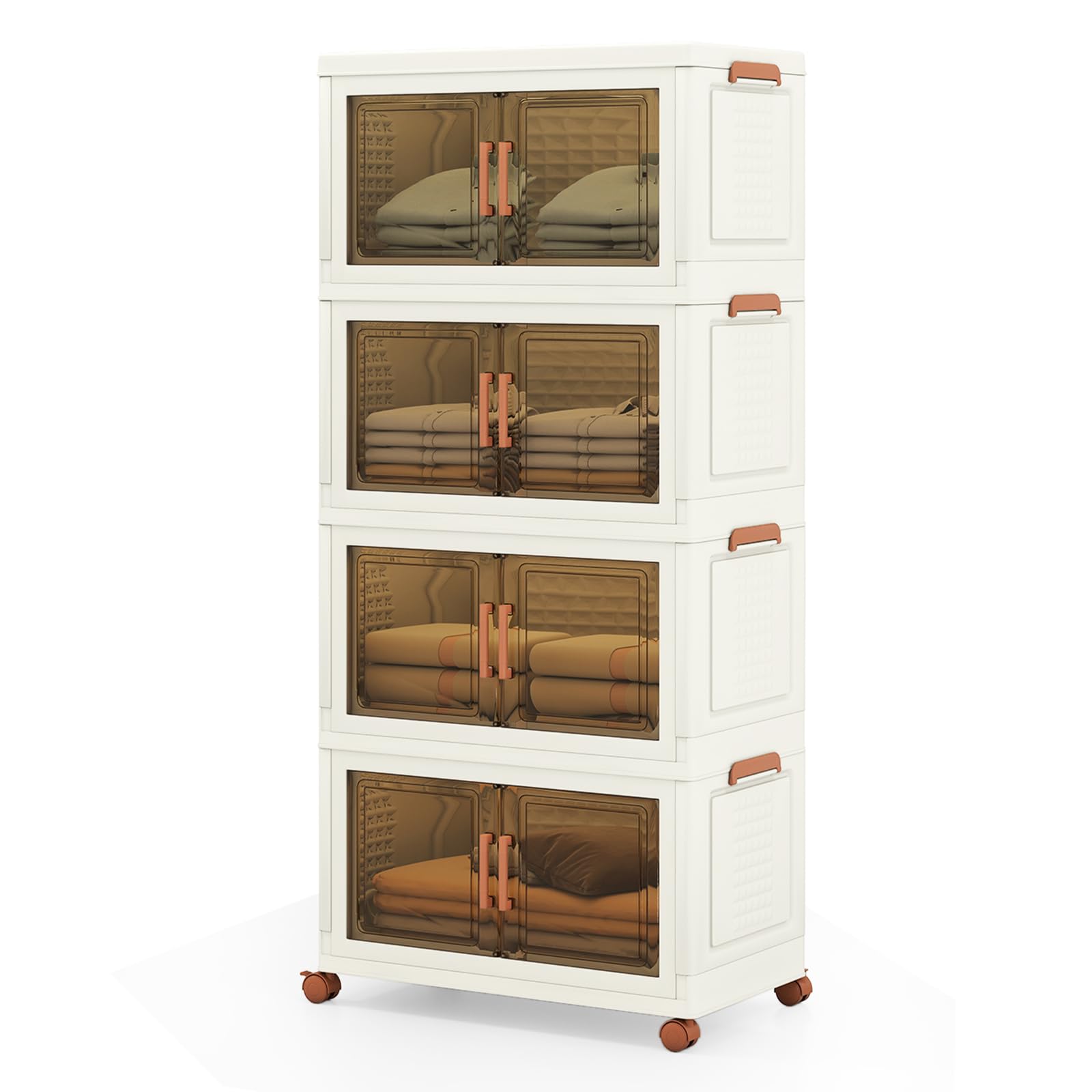 GIANTEX Contenitore di Archiviazione in Plastica, Organizzatore Impilabile con Coperchi e Porte, 4 Ruote, Scatole Organizzatore Pieghevoli per Soggiorno, Camera da Letto (62,5 x 34,5 x 130,5 cm)