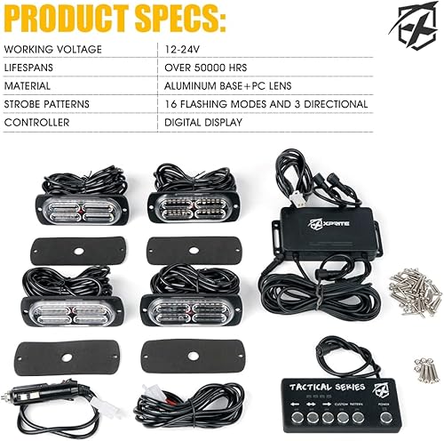 Miniatura 10 de Xprite Kit de luces de policía estroboscópicas de montaje en superficie azul de 24 LED, rejilla intermitente de advertencia de seguridad de