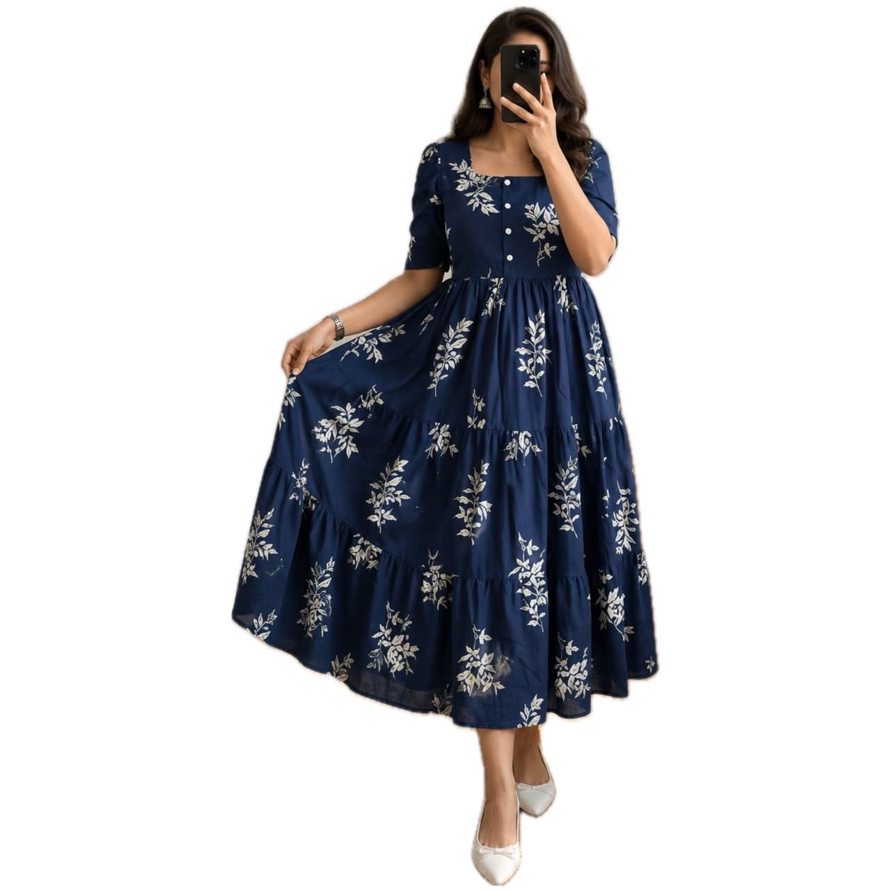 Women Anarkali Kurti Printed Tiered Maxi Dress-picture-48