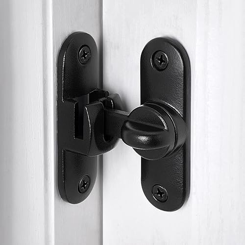 Miniatura 3 de Paquete de 2 cierres de puerta de granero de 90180 negro mate, cerradura de puerta de ángulo recto, pestillo abatible de aleación de zinc para