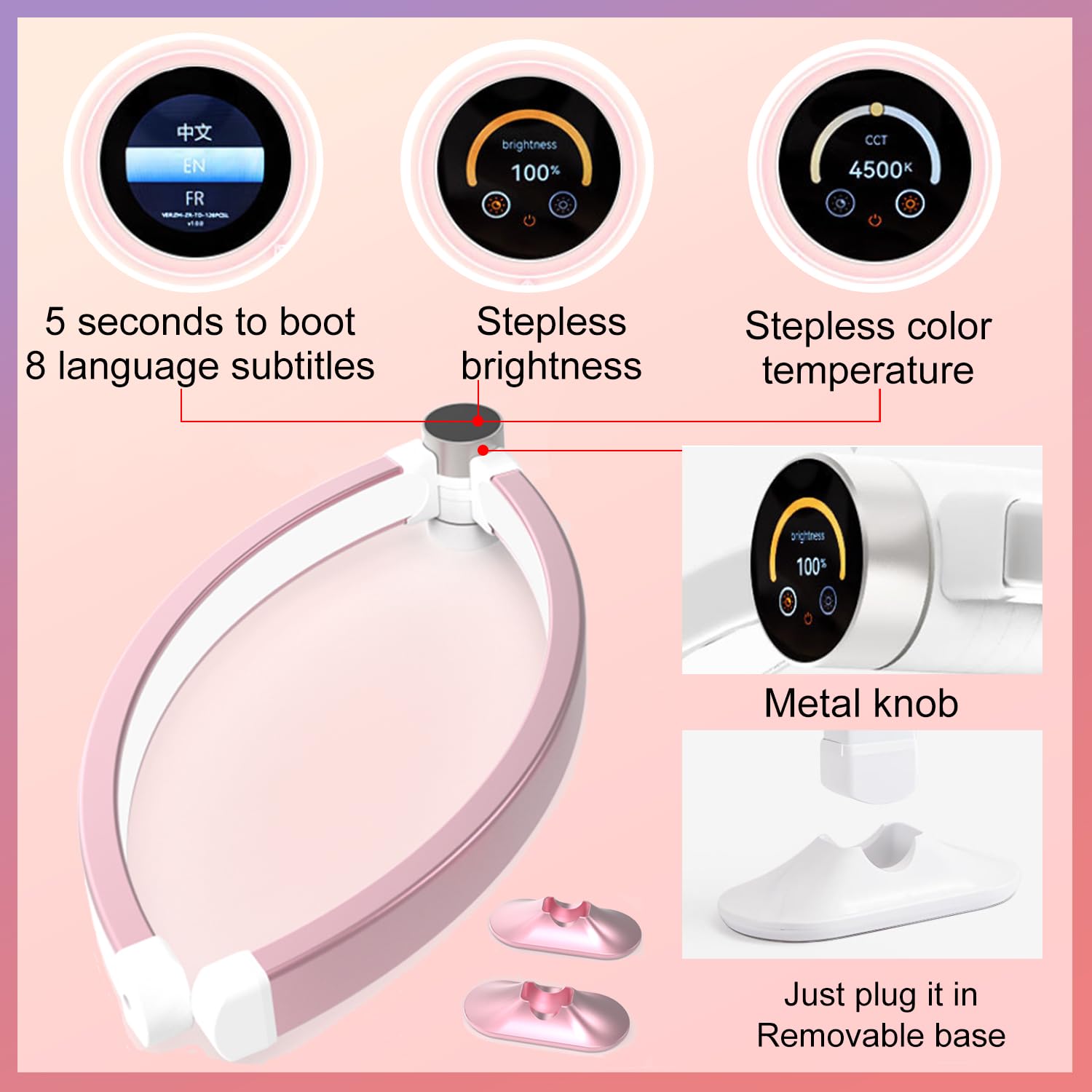Lampada da scrivania per Unghie Half Moon da 30 Pollici, Lampada LED Pieghevole per Unghie per Professionisti, luci da scrivania per Unghie da 48 W con attenuazione Continua e Lampada,Argento