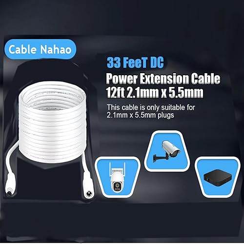 Miniatura 9 de NAHAO - Cable de extensión de alimentación 2 unidades 0083in x 0217in compatible con DC 5 V 12 V 24 V para cámara de seguridad CCTV cámara IP DVR