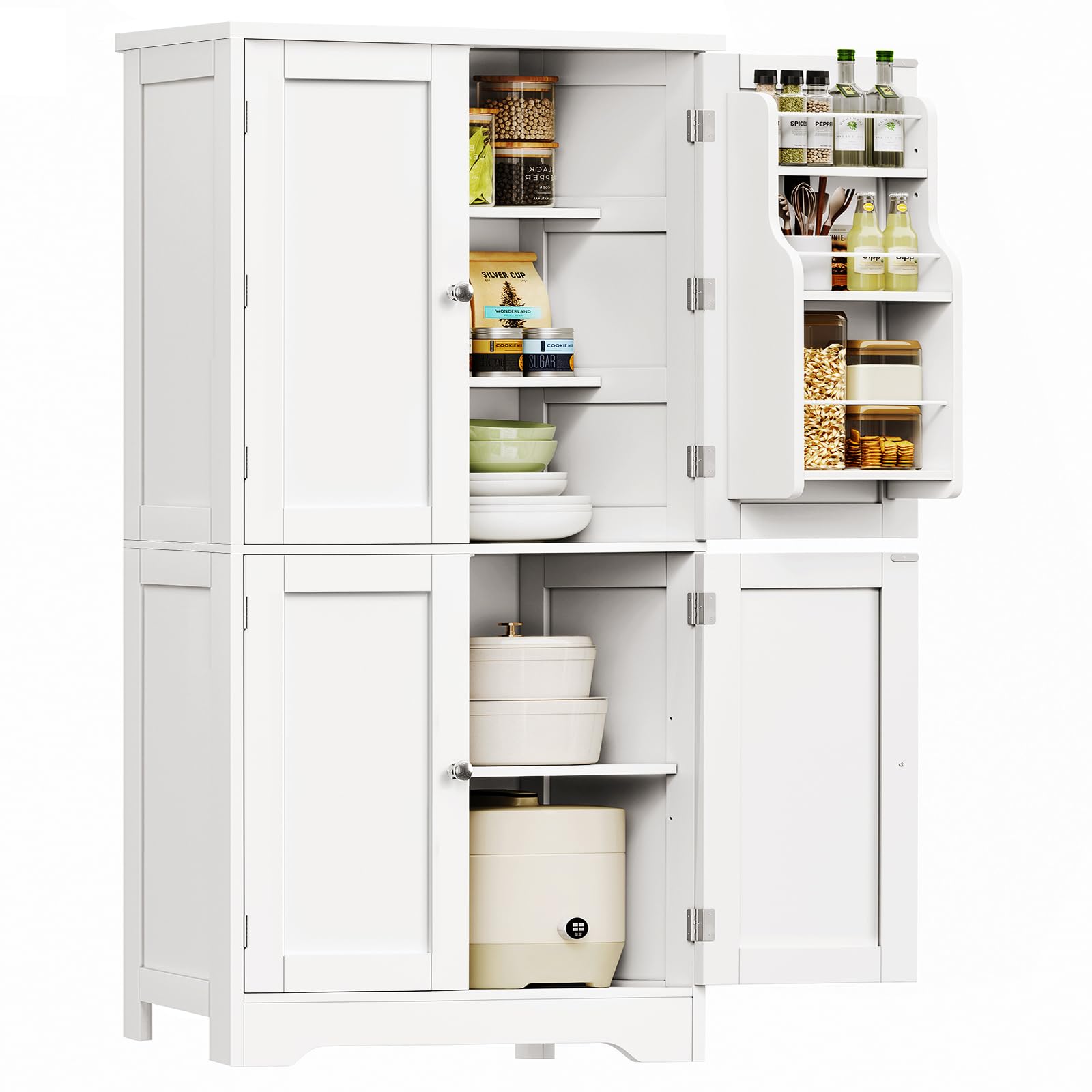 Pantry Cabinet with 4 Doors, Kitchen Storage Cabinet with Door Shelves,