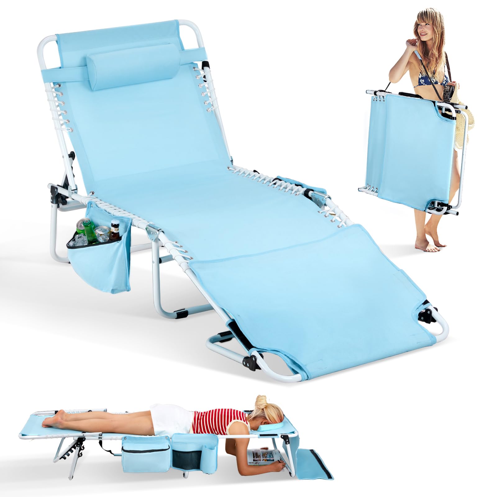 VINGLI Cadeira de bronzeamento grande com orifício para o rosto e