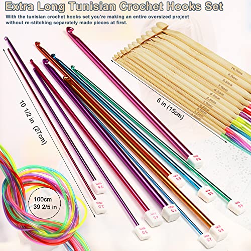 Image of Coopay 23 PCS Tunisian Crochet Hooks Set Including 11 PCS 2.0-8.0mm Metal Long Crochet Hooks & 12 PCS 3.0-10.0mm Carbonized Bamboo Afghan Crochet Needles with Cable, Crochet Hook Set Extra Long