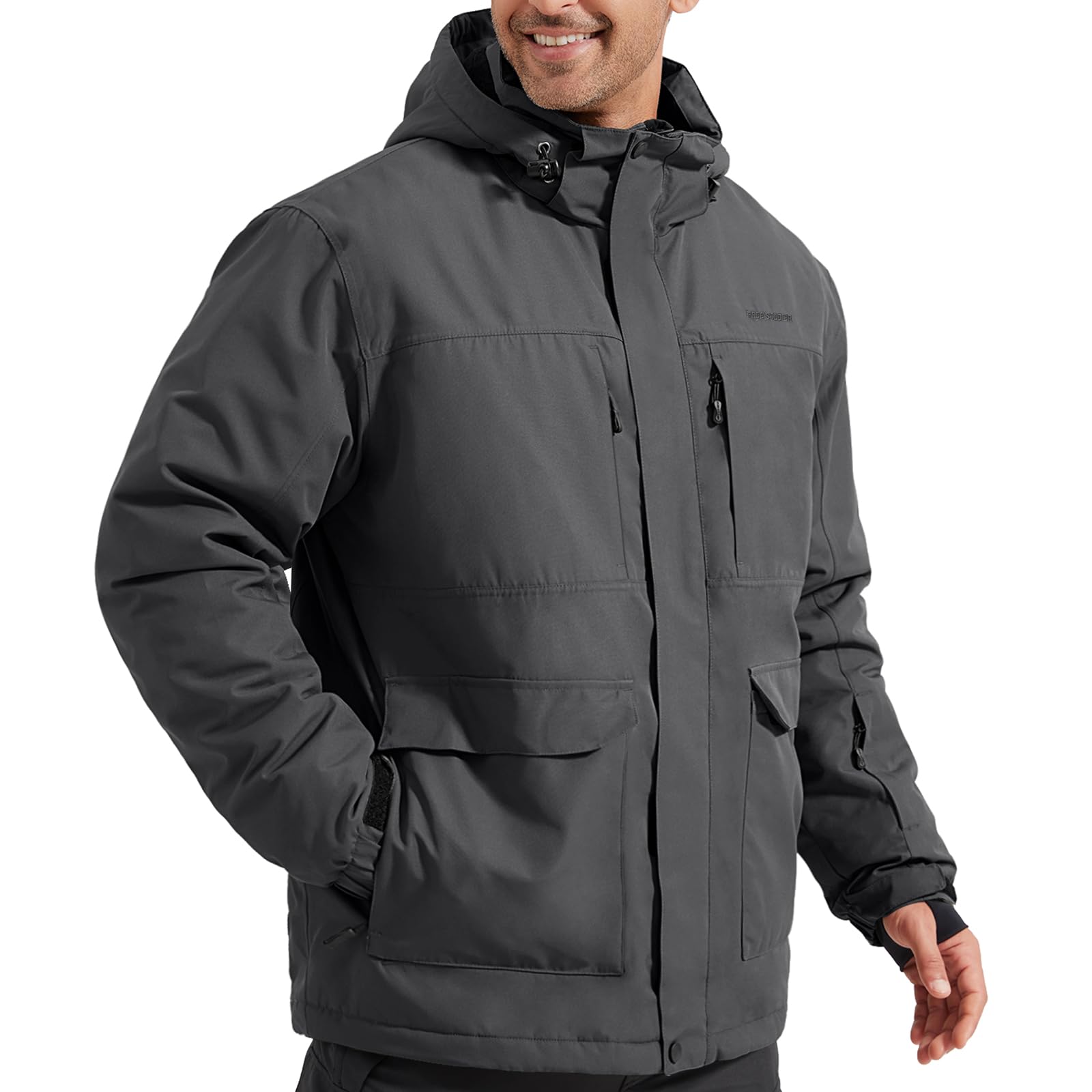 FREE SOLDIER Men's Waterproof Ski Jacket Fleece Lined Warm Winter Snow Coat with Hood Fully Taped Seams