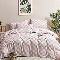 Vista 16 de CLOTHKNOW Juego de edredón de 3 piezas a cuadros color beige óxido, tamaño Full, juego de ropa de cama de cuadros edredón terracota con 2 fundas