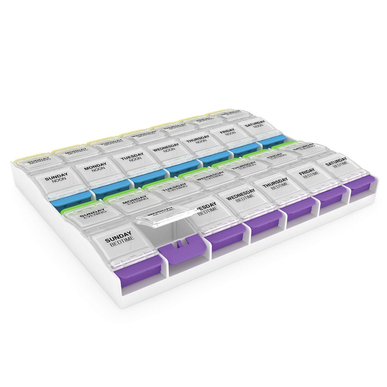 EZY DOSE Weekly 7-Day Pill Case Medicine Planner Vitamin Organizer Box 4 Times a Day X-Large Push-Button Compartments
